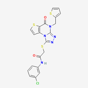 molecular formula C20H14ClN5O2S3 B2543321 N-(3-chlorophenyl)-2-((5-oxo-4-(thiophen-2-ylmethyl)-4,5-dihydrothieno[2,3-e][1,2,4]triazolo[4,3-a]pyrimidin-1-yl)thio)acetamide CAS No. 1243105-21-6
