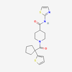 molecular formula C19H23N3O2S2 B2543365 N-(1,3-thiazol-2-yl)-1-[1-(thiophen-2-yl)cyclopentanecarbonyl]piperidine-4-carboxamide CAS No. 1219842-41-7