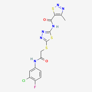 N-(5-((2-((3-chloro-4-fluorophenyl)amino)-2-oxoethyl)thio)-1,3,4-thiadiazol-2-yl)-4-methyl-1,2,3-thiadiazole-5-carboxamide