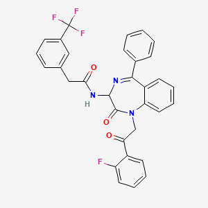 N-(2,5-diaza-2-(2-(2-fluorophenyl)-2-oxoethyl)-3-oxo-6-phenylbicyclo[5.4.0]undeca-1(11),5,7(8),9-tetraen-4-yl)-2-(3-(trifluoromethyl)phenyl)ethanamide