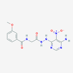 molecular formula C14H15N7O5 B2543422 N-(2-(2-(6-amino-5-nitropyrimidin-4-yl)hydrazinyl)-2-oxoethyl)-3-methoxybenzamide CAS No. 450346-06-2