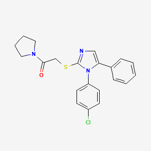 molecular formula C21H20ClN3OS B2543493 2-((1-(4-chlorophenyl)-5-phenyl-1H-imidazol-2-yl)thio)-1-(pyrrolidin-1-yl)ethanone CAS No. 1226449-94-0