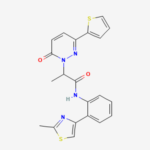 molecular formula C21H18N4O2S2 B2543572 N-(2-(2-methylthiazol-4-yl)phenyl)-2-(6-oxo-3-(thiophen-2-yl)pyridazin-1(6H)-yl)propanamide CAS No. 1798046-30-6