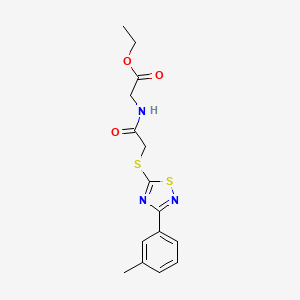 molecular formula C15H17N3O3S2 B2543625 Ethyl 2-(2-((3-(m-tolyl)-1,2,4-thiadiazol-5-yl)thio)acetamido)acetate CAS No. 864918-14-9