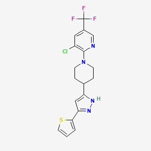 molecular formula C18H16ClF3N4S B2543632 3-chloro-2-{4-[5-(2-thienyl)-1H-pyrazol-3-yl]piperidino}-5-(trifluoromethyl)pyridine CAS No. 477762-67-7