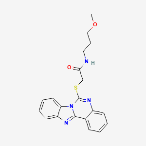 molecular formula C20H20N4O2S B2543633 N-(3-methoxypropyl)-2-{8,10,17-triazatetracyclo[8.7.0.0^{2,7}.0^{11,16}]heptadeca-1(17),2,4,6,8,11(16),12,14-octaen-9-ylsulfanyl}acetamide CAS No. 896707-27-0