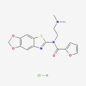 molecular formula C17H18ClN3O4S B2543651 N-[2-(dimethylamino)ethyl]-N-([1,3]dioxolo[4,5-f][1,3]benzothiazol-6-yl)furan-2-carboxamide;hydrochloride CAS No. 1215622-32-4