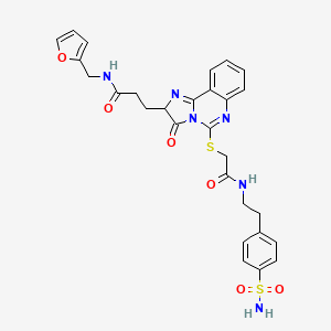 molecular formula C28H28N6O6S2 B2543664 N-[(furan-2-yl)methyl]-3-{3-oxo-5-[({[2-(4-sulfamoylphenyl)ethyl]carbamoyl}methyl)sulfanyl]-2H,3H-imidazo[1,2-c]quinazolin-2-yl}propanamide CAS No. 1219224-20-0