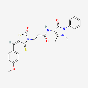 molecular formula C25H24N4O4S2 B2543667 N-(1,5-dimethyl-3-oxo-2-phenyl-2,3-dihydro-1H-pyrazol-4-yl)-3-[(5E)-5-[(4-methoxyphenyl)methylidene]-2-oxo-4-sulfanylidene-1,3-thiazolidin-3-yl]propanamide CAS No. 306322-59-8