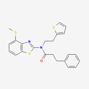 molecular formula C23H22N2OS3 B2543677 N-(4-(methylthio)benzo[d]thiazol-2-yl)-3-phenyl-N-(2-(thiophen-2-yl)ethyl)propanamide CAS No. 923394-89-2