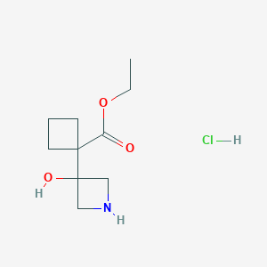molecular formula C10H18ClNO3 B2543716 Ethyl 1-(3-hydroxyazetidin-3-yl)cyclobutane-1-carboxylate hydrochloride CAS No. 2155855-37-9
