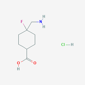 molecular formula C8H15ClFNO2 B2543734 4-(Aminomethyl)-4-fluorocyclohexane-1-carboxylic acid;hydrochloride CAS No. 2402830-64-0
