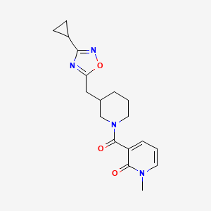 molecular formula C18H22N4O3 B2543778 3-(3-((3-cyclopropyl-1,2,4-oxadiazol-5-yl)methyl)piperidine-1-carbonyl)-1-methylpyridin-2(1H)-one CAS No. 1705213-33-7