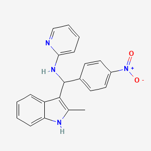 molecular formula C21H18N4O2 B2543789 N-((2-methyl-1H-indol-3-yl)(4-nitrophenyl)methyl)pyridin-2-amine CAS No. 446270-01-5