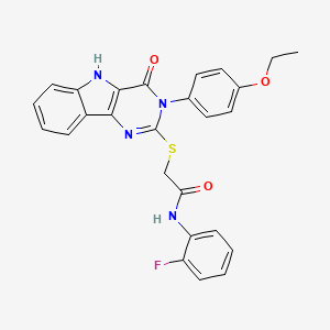 molecular formula C26H21FN4O3S B2543790 2-((3-(4-ethoxyphenyl)-4-oxo-4,5-dihydro-3H-pyrimido[5,4-b]indol-2-yl)thio)-N-(2-fluorophenyl)acetamide CAS No. 536708-31-3