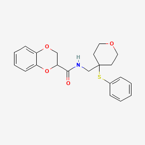 molecular formula C21H23NO4S B2543796 N-((4-(phenylthio)tetrahydro-2H-pyran-4-yl)methyl)-2,3-dihydrobenzo[b][1,4]dioxine-2-carboxamide CAS No. 1797577-58-2