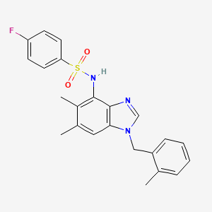 molecular formula C23H22FN3O2S B2543797 N-[5,6-dimethyl-1-(2-methylbenzyl)-1H-1,3-benzimidazol-4-yl]-4-fluorobenzenesulfonamide CAS No. 338954-62-4