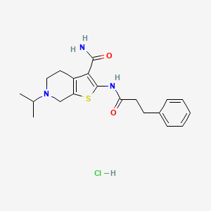 molecular formula C20H26ClN3O2S B2543798 6-Isopropyl-2-(3-phenylpropanamido)-4,5,6,7-tetrahydrothieno[2,3-c]pyridine-3-carboxamide hydrochloride CAS No. 1052535-01-9