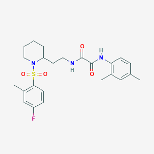 molecular formula C24H30FN3O4S B2543811 N1-(2,4-dimethylphenyl)-N2-(2-(1-((4-fluoro-2-methylphenyl)sulfonyl)piperidin-2-yl)ethyl)oxalamide CAS No. 898461-68-2