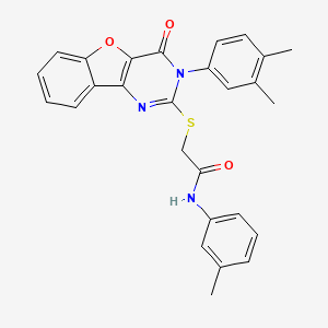 molecular formula C27H23N3O3S B2543864 2-((3-(3,4-dimethylphenyl)-4-oxo-3,4-dihydrobenzofuro[3,2-d]pyrimidin-2-yl)thio)-N-(m-tolyl)acetamide CAS No. 872207-90-4