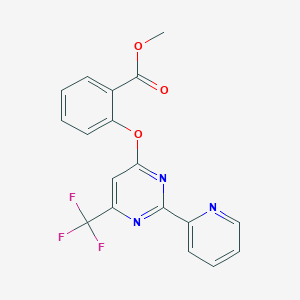 molecular formula C18H12F3N3O3 B2543952 Methyl 2-{[2-(2-pyridinyl)-6-(trifluoromethyl)-4-pyrimidinyl]oxy}benzenecarboxylate CAS No. 338754-17-9
