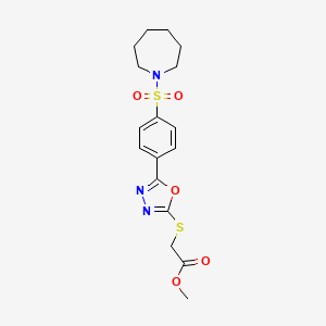 molecular formula C17H21N3O5S2 B2544025 Methyl ({5-[4-(azepan-1-ylsulfonyl)phenyl]-1,3,4-oxadiazol-2-yl}sulfanyl)acetate CAS No. 923202-60-2