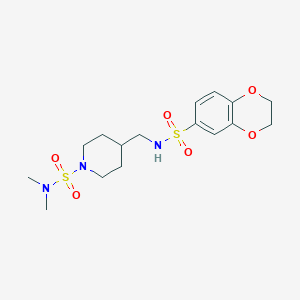 molecular formula C16H25N3O6S2 B2544078 4-[(2,3-dihydro-1,4-benzodioxine-6-sulfonamido)methyl]-N,N-dimethylpiperidine-1-sulfonamide CAS No. 2034375-89-6