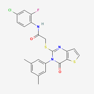 molecular formula C22H17ClFN3O2S2 B2544138 N-(4-chloro-2-fluorophenyl)-2-{[3-(3,5-dimethylphenyl)-4-oxo-3,4-dihydrothieno[3,2-d]pyrimidin-2-yl]sulfanyl}acetamide CAS No. 1260995-43-4