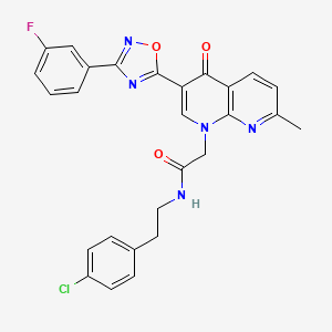 molecular formula C27H21ClFN5O3 B2544150 N-[2-(4-chlorophenyl)ethyl]-2-{3-[3-(3-fluorophenyl)-1,2,4-oxadiazol-5-yl]-7-methyl-4-oxo-1,4-dihydro-1,8-naphthyridin-1-yl}acetamide CAS No. 1030133-15-3
