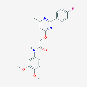 molecular formula C21H20FN3O4 B2544180 N-(3,4-dimethoxyphenyl)-2-{[2-(4-fluorophenyl)-6-methylpyrimidin-4-yl]oxy}acetamide CAS No. 1251573-87-1