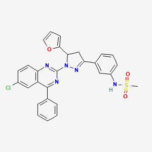 molecular formula C28H22ClN5O3S B2544215 N-(3-(1-(6-chloro-4-phenylquinazolin-2-yl)-5-(furan-2-yl)-4,5-dihydro-1H-pyrazol-3-yl)phenyl)methanesulfonamide CAS No. 758702-18-0