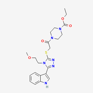 molecular formula C22H28N6O4S B2544258 ethyl 4-(2-{[5-(1H-indol-3-yl)-4-(2-methoxyethyl)-4H-1,2,4-triazol-3-yl]sulfanyl}acetyl)piperazine-1-carboxylate CAS No. 852144-51-5