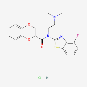 molecular formula C20H21ClFN3O3S B2544267 N-(2-(dimethylamino)ethyl)-N-(4-fluorobenzo[d]thiazol-2-yl)-2,3-dihydrobenzo[b][1,4]dioxine-2-carboxamide hydrochloride CAS No. 1215348-00-7
