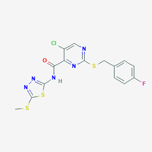 molecular formula C15H11ClFN5OS3 B254428 5-chloro-2-[(4-fluorobenzyl)sulfanyl]-N-[5-(methylsulfanyl)-1,3,4-thiadiazol-2-yl]pyrimidine-4-carboxamide 