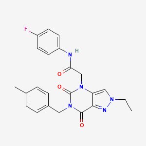 molecular formula C23H22FN5O3 B2544280 2-{2-ethyl-6-[(4-methylphenyl)methyl]-5,7-dioxo-2H,4H,5H,6H,7H-pyrazolo[4,3-d]pyrimidin-4-yl}-N-(4-fluorophenyl)acetamide CAS No. 951616-94-7