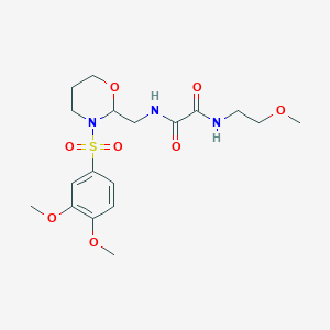 molecular formula C18H27N3O8S B2544292 N'-{[3-(3,4-dimethoxybenzenesulfonyl)-1,3-oxazinan-2-yl]methyl}-N-(2-methoxyethyl)ethanediamide CAS No. 872976-25-5