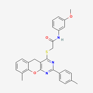 molecular formula C28H25N3O3S B2544298 N-(3-methoxyphenyl)-2-{[9-methyl-2-(4-methylphenyl)-5H-chromeno[2,3-d]pyrimidin-4-yl]sulfanyl}acetamide CAS No. 866842-73-1