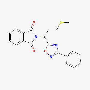 molecular formula C20H17N3O3S B2544305 2-(3-(Methylthio)-1-(3-phenyl-1,2,4-oxadiazol-5-yl)propyl)isoindoline-1,3-dione CAS No. 182231-51-2