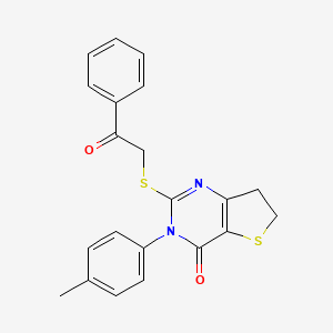 molecular formula C21H18N2O2S2 B2544308 2-((2-氧代-2-苯乙基)硫代)-3-(对甲苯基)-6,7-二氢噻吩并[3,2-d]嘧啶-4(3H)-酮 CAS No. 686771-89-1
