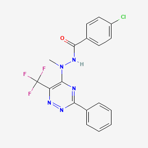 molecular formula C18H13ClF3N5O B2544319 4-chloro-N'-methyl-N'-[3-phenyl-6-(trifluoromethyl)-1,2,4-triazin-5-yl]benzenecarbohydrazide CAS No. 672950-95-7
