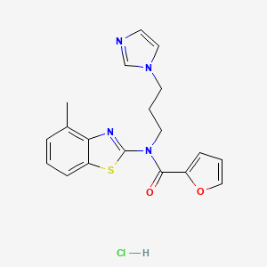 molecular formula C19H19ClN4O2S B2544320 N-(3-(1H-imidazol-1-yl)propyl)-N-(4-methylbenzo[d]thiazol-2-yl)furan-2-carboxamide hydrochloride CAS No. 1216767-26-8