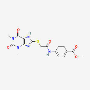 molecular formula C17H17N5O5S B2544323 methyl 4-[[2-[(1,3-dimethyl-2,6-dioxo-7H-purin-8-yl)sulfanyl]acetyl]amino]benzoate CAS No. 380340-64-7