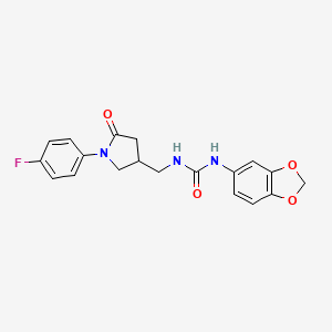 molecular formula C19H18FN3O4 B2544326 1-(Benzo[d][1,3]dioxol-5-yl)-3-((1-(4-fluorophenyl)-5-oxopyrrolidin-3-yl)methyl)urea CAS No. 954696-74-3