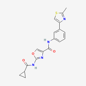 molecular formula C18H16N4O3S B2544327 2-(cyclopropanecarboxamido)-N-(3-(2-methylthiazol-4-yl)phenyl)oxazole-4-carboxamide CAS No. 1396851-96-9