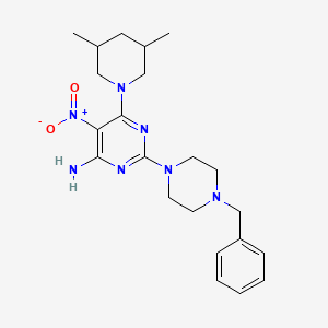 molecular formula C22H31N7O2 B2544347 2-(4-Benzylpiperazin-1-yl)-6-(3,5-dimethylpiperidin-1-yl)-5-nitropyrimidin-4-amine CAS No. 713127-63-0