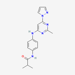 molecular formula C18H20N6O B2544355 N-(4-((2-methyl-6-(1H-pyrazol-1-yl)pyrimidin-4-yl)amino)phenyl)isobutyramide CAS No. 1171936-21-2
