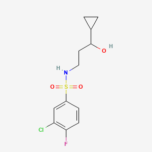 molecular formula C12H15ClFNO3S B2544424 3-chloro-N-(3-cyclopropyl-3-hydroxypropyl)-4-fluorobenzenesulfonamide CAS No. 1396881-03-0
