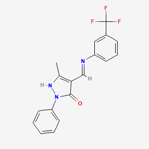 molecular formula C18H14F3N3O B2544431 3-Methyl-1-phenyl-4-(((3-(trifluoromethyl)phenyl)amino)methylene)-2-pyrazolin-5-one CAS No. 320424-82-6