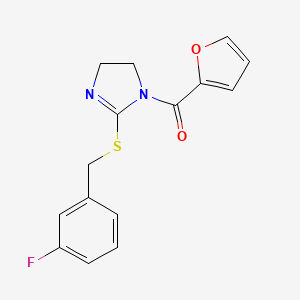 (2-((3-fluorobenzyl)thio)-4,5-dihydro-1H-imidazol-1-yl)(furan-2-yl)methanone