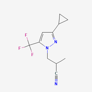 molecular formula C11H12F3N3 B2544470 3-(3-Cyclopropyl-5-(trifluoromethyl)-1H-pyrazol-1-yl)-2-methylpropanenitrile CAS No. 1006319-21-6